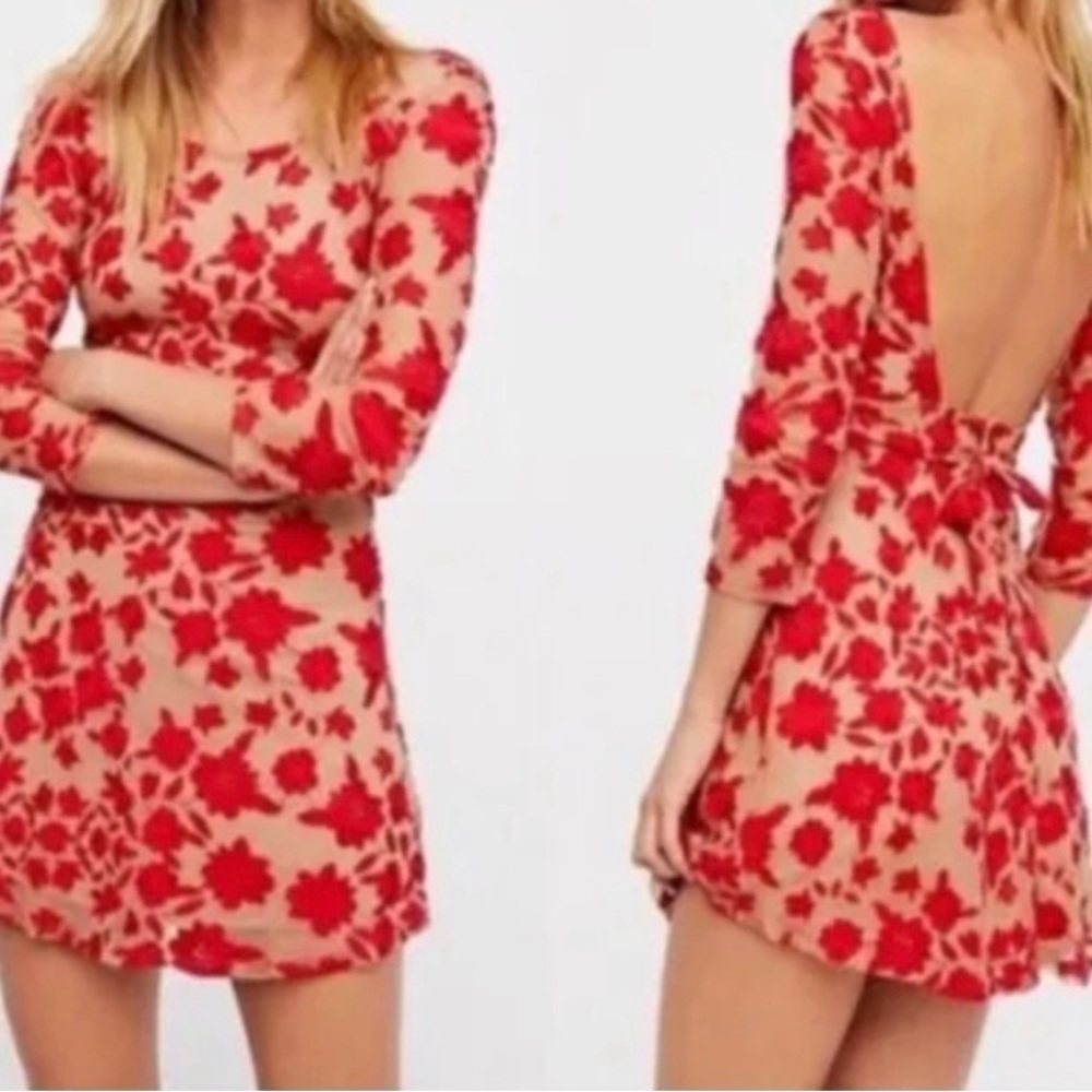 For Love and Lemons Red Floral Embroidered Temecula Dress size XS